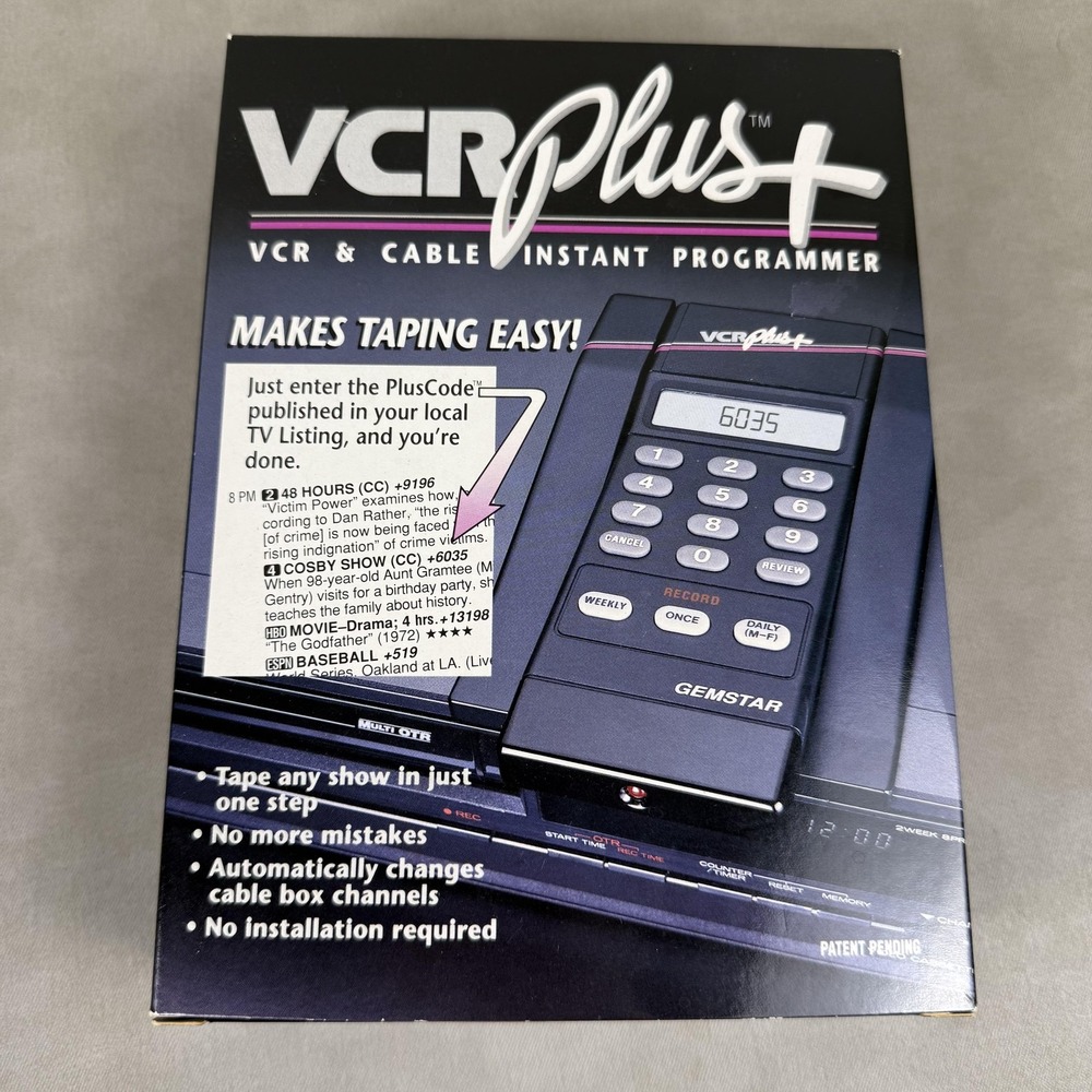 Vintage Gemstar VCR Plus+ VCR & Cable Instant Programmer Boxed Manual Holder